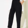 Elastic Waist Linen Pants Black
