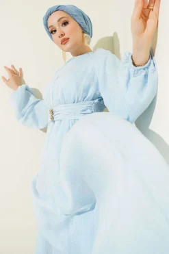 Elastic Waist Flared Dress Baby Blue