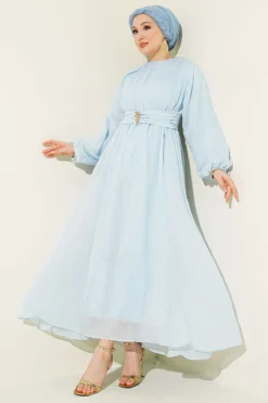 Vue alternative de Elastic Waist Flared Dress Baby Blue