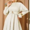 Elastic Waist Flared Dress Stone بالجملة dress view 2 - Hicabistan مصنع تركيا
