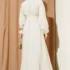 Elastic Waist Flared Dress Stone بالجملة dress view 3 - Hicabistan مصنع تركيا