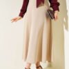 Elastic Waist Flared Basic Skirt Beige groothandel skirt - Hicabistan Turkije fabriek
