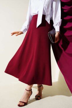 Elastic Waist Flared Basic Skirt Burgundy wholesale skirt - Hicabistan Turkey factory