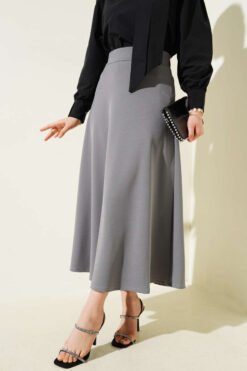 Elastic Waist Flared Basic Skirt Grey