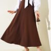 Elastic Waist Flared Basic Skirt Brown all'ingrosso skirt - Hicabistan fabbrica Turchia