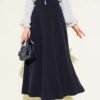 Elastic Waist Flared Midi Skirt Navy Blue