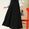 Elastic Waist Flared Midi Skirt Black