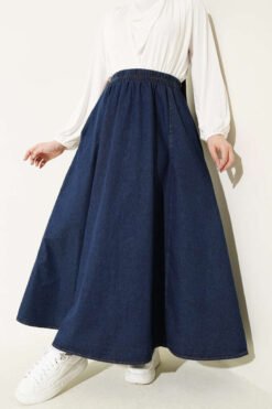 Zip-Up Denim Set with Double Pockets Navy Blue groothandel skirt - Hicabistan Turkije fabriek