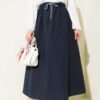 Elastic Waist Flared Parachute Skirt Navy Blue