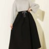 Elastic Waist Flared Parachute Skirt Black wholesale skirt view 2 - Hicabistan Turkey factory