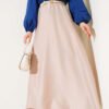 Elastic Waist Flared Satin Skirt Beige al por mayor skirt - Hicabistan fábrica Turquía