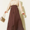 Elastic Waist Ribbon Detailed Skirt Brown en gros skirt view 2 - Hicabistan usine Turquie
