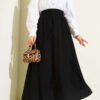 Elastic Waist Ribbon Detailed Skirt Black groothandel skirt - Hicabistan Turkije fabriek