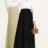 Elastic Waist Ribbon Detailed Skirt Black wholesale skirt view 2 - Hicabistan Turkey factory