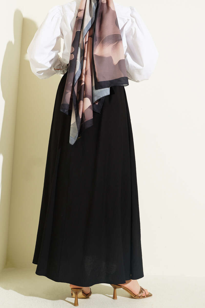 Elastic Waist Ribbon Detailed Skirt Black wholesale skirt view 3 - Hicabistan Turkey factory
