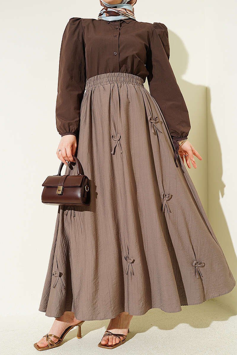 Elastic Waist Ribbon Detailed Skirt Mink groothandel skirt - Hicabistan Turkije fabriek