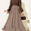 Elastic Waist Ribbon Detailed Skirt Mink groothandel skirt view 2 - Hicabistan Turkije fabriek