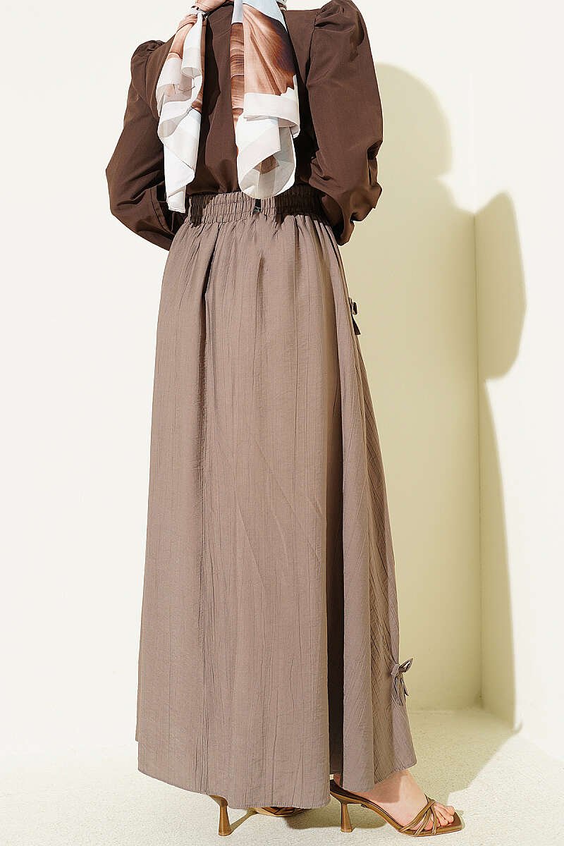 Elastic Waist Ribbon Detailed Skirt Mink groothandel skirt view 3 - Hicabistan Turkije fabriek