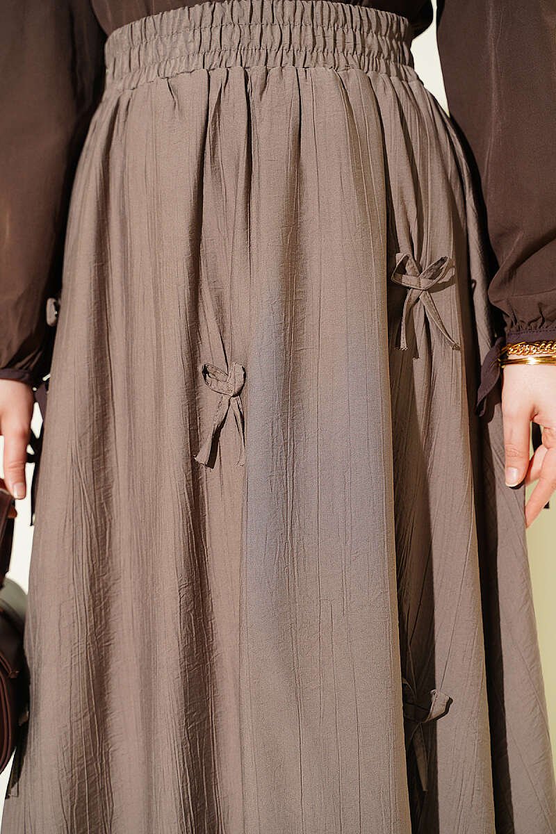 Elastic Waist Ribbon Detailed Skirt Mink groothandel skirt view 4 - Hicabistan Turkije fabriek