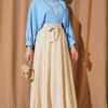 Elastic Waistband Belted Flared Skirt Beige al por mayor skirt view 2 - Hicabistan fábrica Turquía