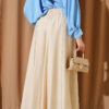 Elastic Waistband Belted Flared Skirt Beige al por mayor skirt view 3 - Hicabistan fábrica Turquía
