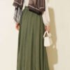 Elastic Waistband Belted Flared Skirt Khaki groothandel skirt view 3 - Hicabistan Turkije fabriek