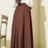 Elastic Waistband Belted Flared Skirt Brown بالجملة skirt view 3 - Hicabistan مصنع تركيا