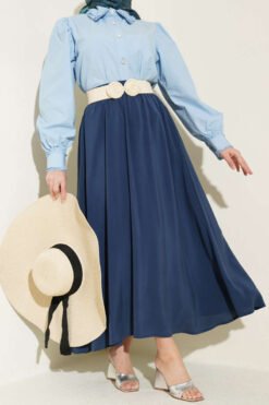 Elastic Waist Modal Flared Skirt Indigo