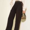 Elastic Waist Pleated Front Pants Brown al por mayor pants - Hicabistan fábrica Turquía