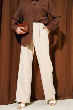 Elastic Waist Pleated Front Pants Beige