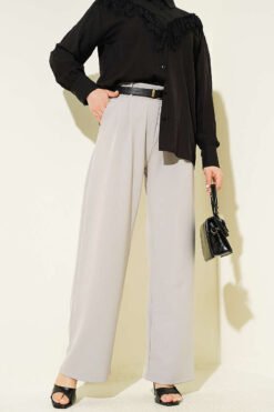 Elastic Waist Pleated Front Pants Grey