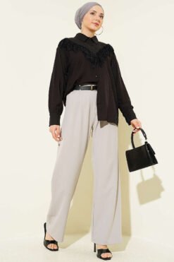 Alternatieve weergave van Elastic Waist Pleated Front Pants Grey