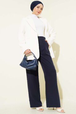 Alternatieve weergave van Elastic Waist Pleated Front Pants Navy Blue