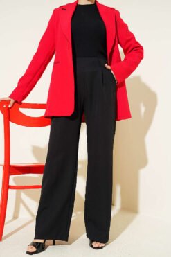 Elastic Waist Pleated Front Pants Black