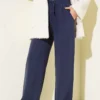 Elastic Waist Palazzo Pants Navy Blue
