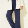 Elastic Waist Palazzo Pants Navy Blue بالجملة pants view 2 - Hicabistan مصنع تركيا