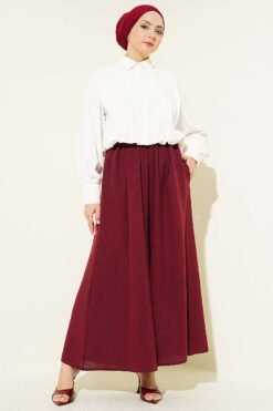 Alternatieve weergave van Elastic Waist Pants Skirt Burgundy