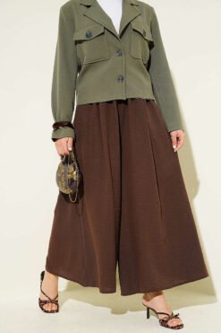 Elastic Waist Pants Skirt Brown