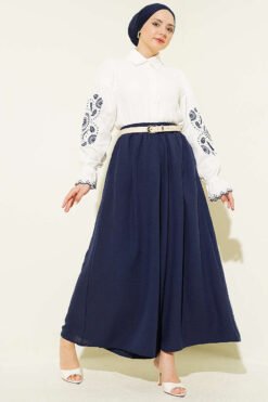 Vista alternativa di Elastic Waist Pants Skirt Navy Blue