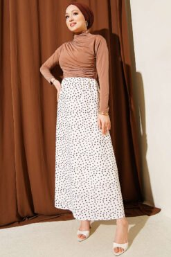 Elastic Waist Polka Dot Skirt Beige wholesale skirt view 2 - Hicabistan Turkey factory