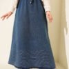 Elastic Waistband Stitch Detailed Denim Skirt Blue wholesale skirt view 2 - Hicabistan Turkey factory