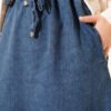 Elastic Waistband Stitch Detailed Denim Skirt Blue wholesale skirt view 4 - Hicabistan Turkey factory