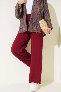 Elastic Waist Tencel Pants Burgundy