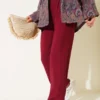 Elastic Waist Tencel Pants Burgundy wholesale pants view 2 - Hicabistan Turkey factory