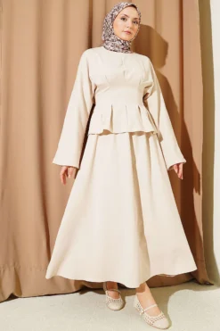 Belted Skirted Two-Piece Set Beige