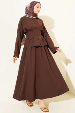 Belted Skirted Two-Piece Set Brown