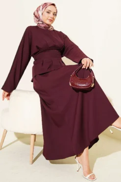 Belted Skirted Two-Piece Set Plum