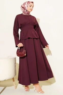 Alternative view of Belted Skirted Two-Piece Set Plum