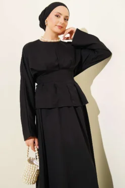 Alternative view of Belted Skirted Two-Piece Set Black