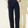 High-Waisted Palazzo Denim Pants Navy Blue all'ingrosso pants view 2 - Hicabistan fabbrica Turchia